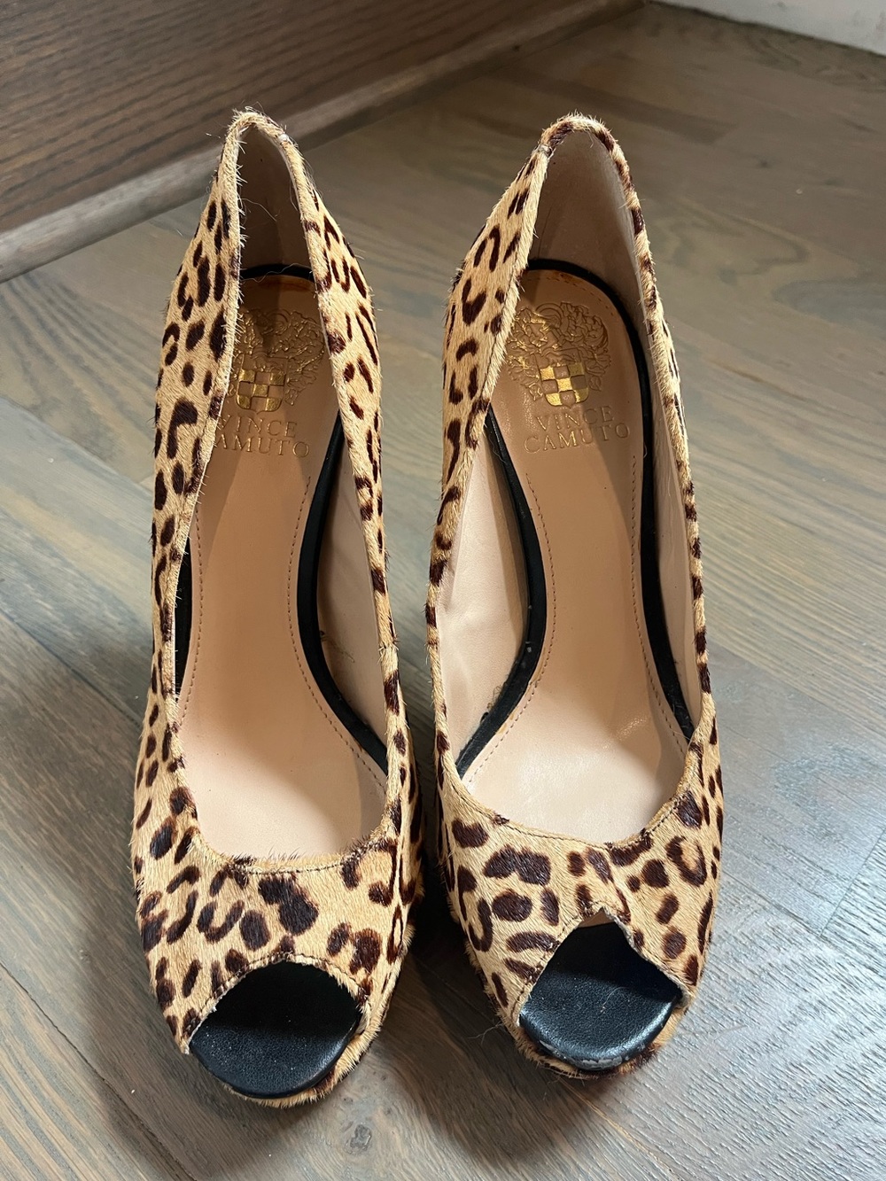 Vince Camuto Leopard Print Peep-Toe Pumps